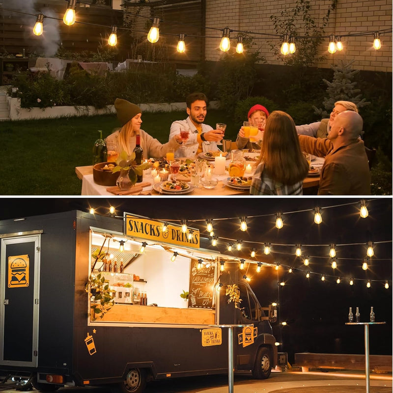 96FT LED Outdoor String Lights, Waterproof Patio Lights with 30+3 Shatterproof Bulbs, 2700K Dimmable outside Hanging Lights for Backyard-Black