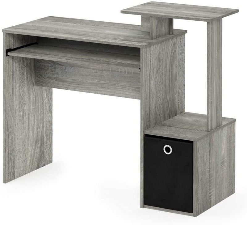 Furinno Econ Multipurpose Home Office Computer Writing Desk, French Oak Grey & Andrey End Table/Side Table/Night Stand/Bedside Table with Bin Drawer, French Oak Grey/Black