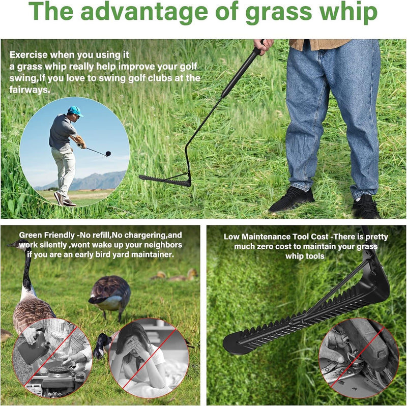 DACK 36" Grass Whip with Double-Edged Serrated Blade, Manual Weed Whacker, Swing Blade Grass Cutter & Weed Sling Blade for Tall Grass and Overgrown Weeds in Yard Ditches Forests and Fields