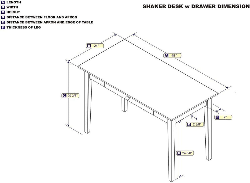 Atlantic Furniture AH12102 Shaker Desk with Drawer, White,H-79282