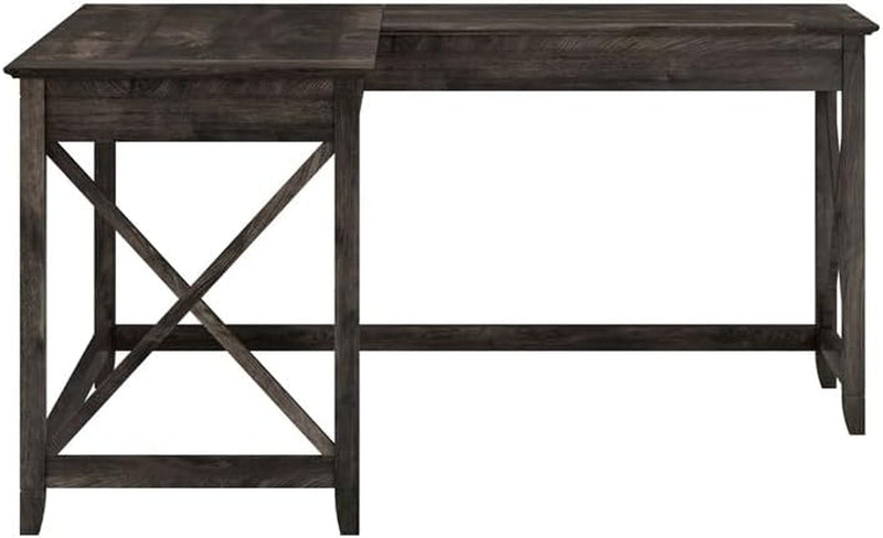 Atlin Designs L Shaped Farmhouse Wood Desk in Dark Gray Hickory