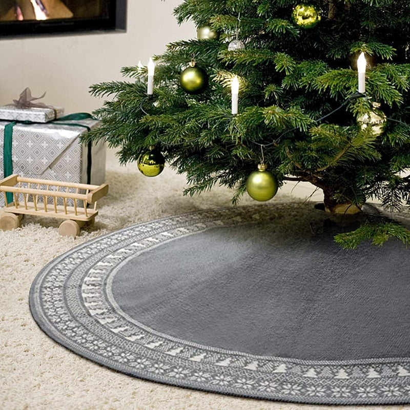 Dremisland Christmas Tree Skirt, Knitted Snowflake and Xmas Tree Pattern Thick Heavy Yarn Knit for a Warm Xmas Holiday Decoration (36Inch/90Cm, Grey)