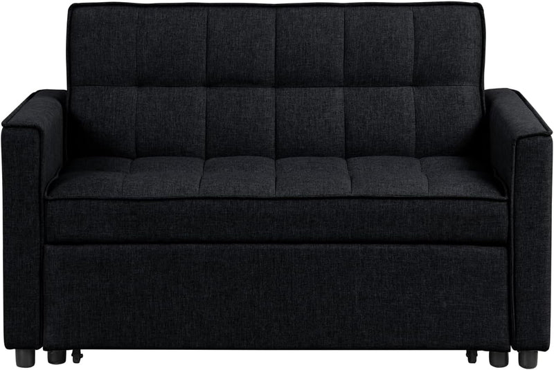 3 in 1 Pull Out Couch, Loveseat Sleeper Sofa Futon Couch with Pullout Bed, Adjustable Backrest, Storage Pockets, Convertible Pull Out Sofa Bed for Living Room, Small Space, Apartment, Black