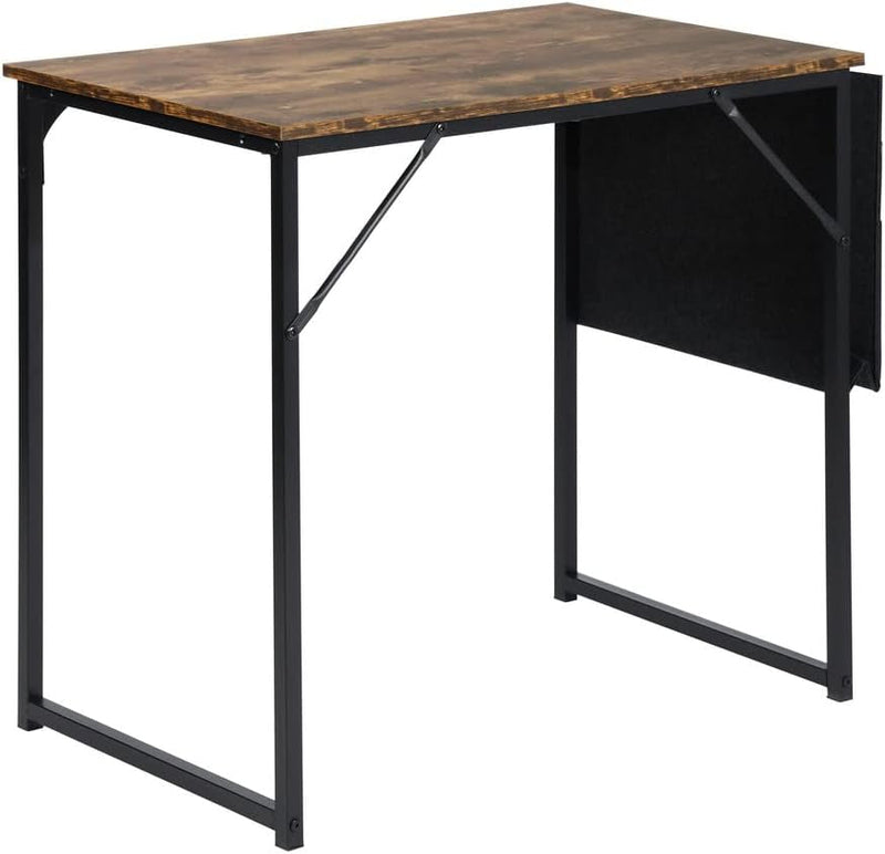 Furniturer Computer Desk 32 Inch Study Writing Table with a Storage Bag Space Saving for Home Office, Modern Simple Style PC Desk, Black Metal Frame, Brown Table Top