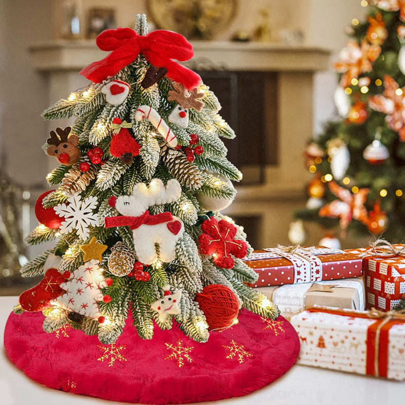 Black Christmas Tree Skirt,48 Inches Black Faux Fur with Silver Sequin Snowflakes Tree Rug Xmas Tree Mat for Holiday Winter New Year House Christmas Decorations