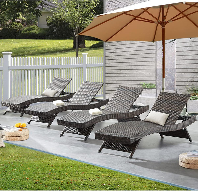 79'' Long Reclining Chaise Lounge Set (Set of 2), Outdoor Wicker Reclining Lounge Chair Patio Rattan Double Chaise Lounge Lawn Sunbathing Chairs Beach Pool Backrest Recliners (Set of 2)