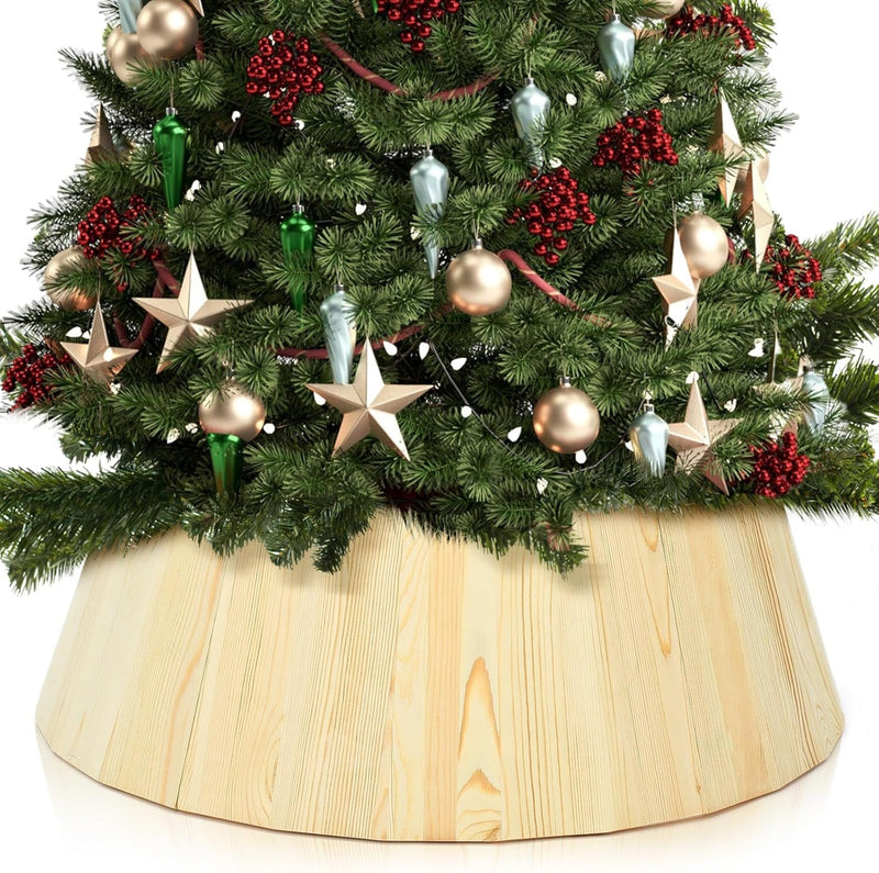 Boao Wooden Christmas Tree Collar 28'' Natural Wood Rustic Holiday Decoration Artificial Christmas Tree Stand Cover Xmas Farmhouse Tree Skirt Home Living Room Display Christmas Tree Decorations