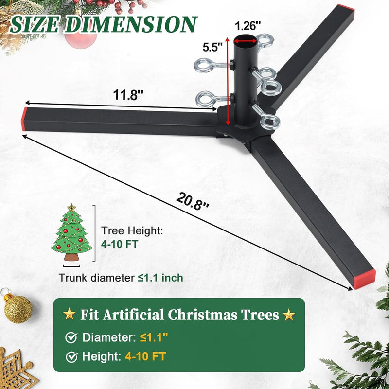 Christmas Tree Stand for Artificial Trees, Universal Metal Christmas Tree Base Replacement Christmas Tree Holder Stand for 4-10FT Xmas Tree, Fits Tree Trunk Less than 1.1 Inch Diameter