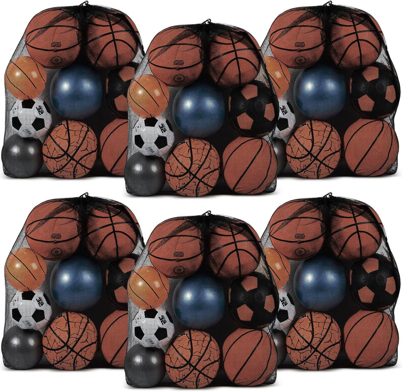 6 Pcs Extra Large Mesh Bag Sports Ball Bag with Adjustable Shoulder Strap Drawstring Soccer Ball Bag Storage Ball Net Bag Sports Equipment Bag for Beach Gym Basketball Swimming Gear 35.4 X 27.5 Inch