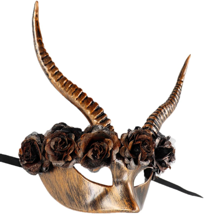 Coolwife Masquerade Mask Horns Punk Antique Flower Halloween Day of the Dead Party Venetian Costume Masks