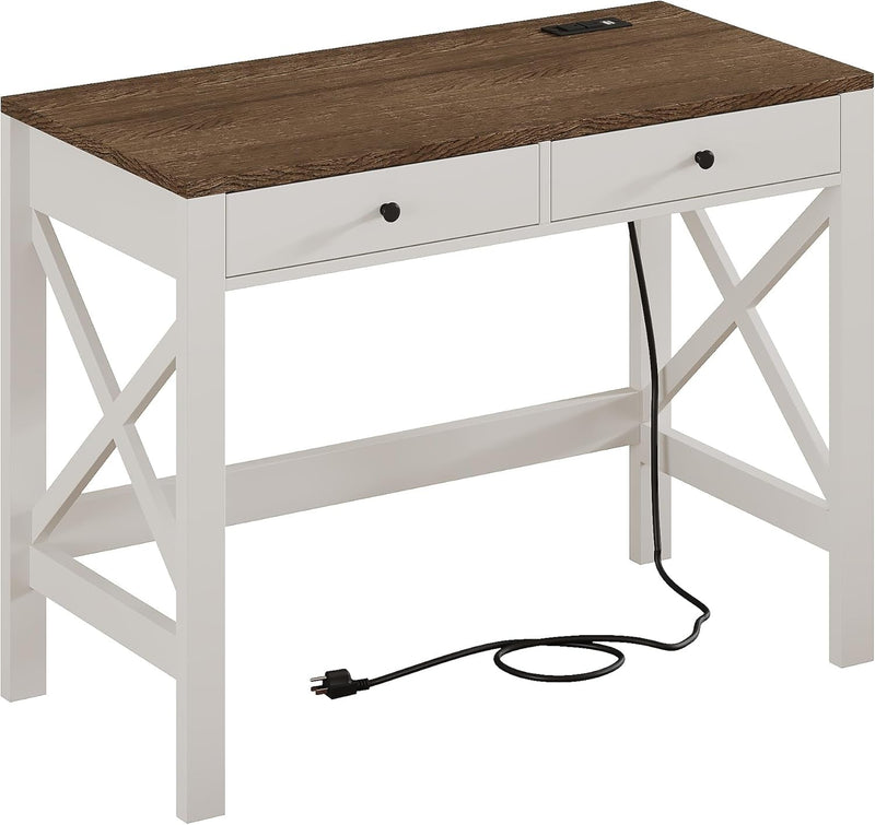 Choochoo Computer Desk Study for Home Office, Modern Simple 40 Inches White Desk with Drawers, Makeup Vanity Console Table