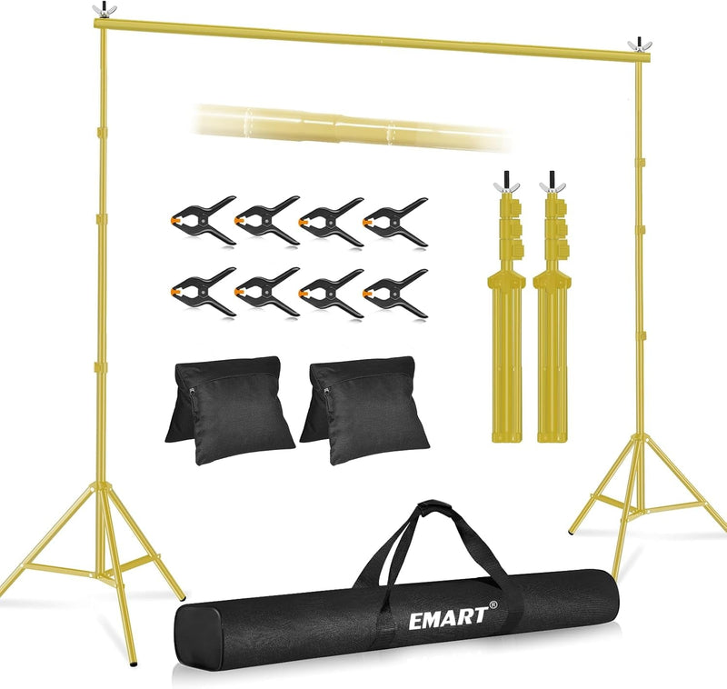 EMART Backdrop Stand 10X7.8Ft(Wxh) Photo Studio Adjustable Background Stand Support Kit with 2 Crossbars, 6 Backdrop Clamps,2 Sandbags and Carrying Bag for Parties Events Decoration