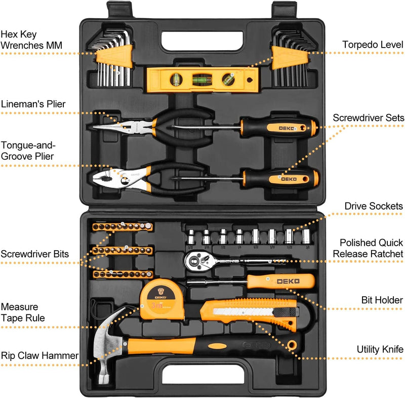 DEKOPRO 65 Pieces Tool Set General Household Hand Tool Kit with Storage Case Plastic Toolbox