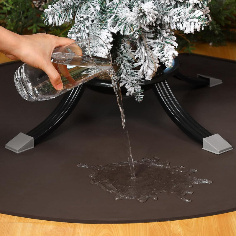 Christmas Tree Stand and Mat Xmas Tree Mat 35 Inch Real Live Tree Stand Heavy Duty Silicone Christmas Tree Floor Protector Waterproof Christmas Tree Stand Pad for Xmas Home Decoration (Browm)