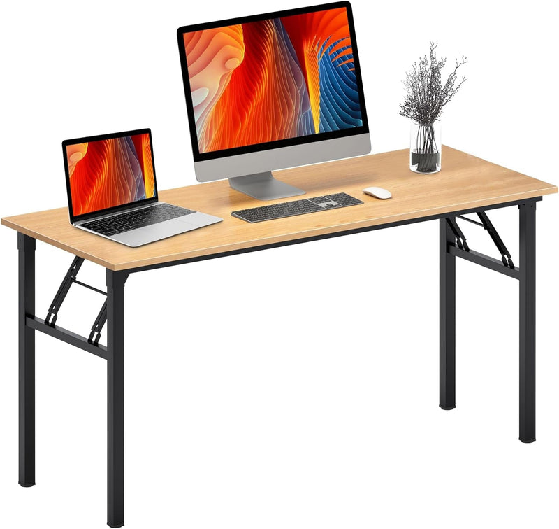 Dlandhome Computer Desk 62 Inches Office Desk Computer Table Study Writing Desk Workstation for Home Office Metal Frame Black and Black