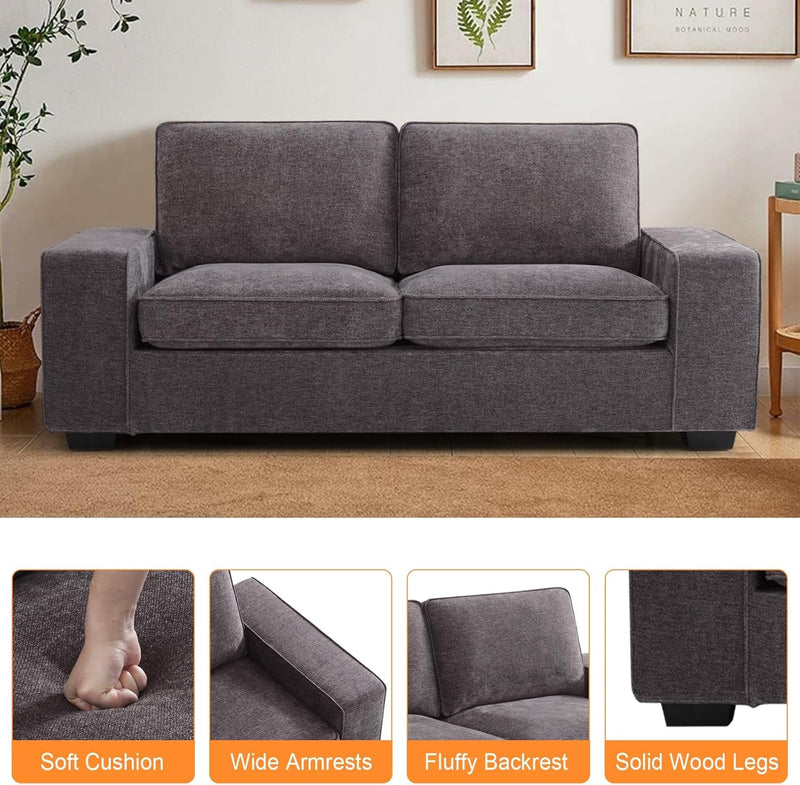 EASELAND 71" Chenille Loveseat Sofa for Living Room, Modern Deep Seat Sofa Couch with Removable Back and Seat Cushions, Comfy Sofa with Wood Legs and Armrest（Dark Grey）