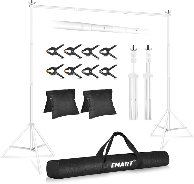 EMART Backdrop Stand 10X7.8Ft(Wxh) Photo Studio Adjustable Background Stand Support Kit with 2 Crossbars, 6 Backdrop Clamps,2 Sandbags and Carrying Bag for Parties Events Decoration