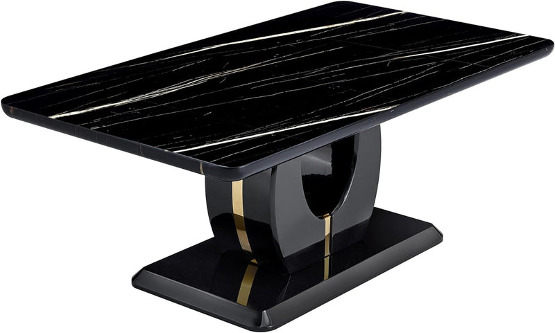 Black Marble Coffee Table Black Desktop Rectangular Center Table Tea Table Accent Furniture for Living Room Simple Assembly 47.24''D X 25.59''W X 18.11''H