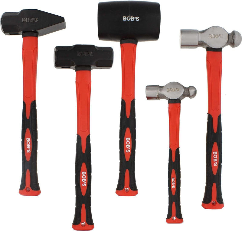 Bisupply 5 Piece Hammer Set Mechanic Tool Kit - Nail Hammers Shop Automotive Set, Ball Peen Hammer, Sledge Mallet Tools