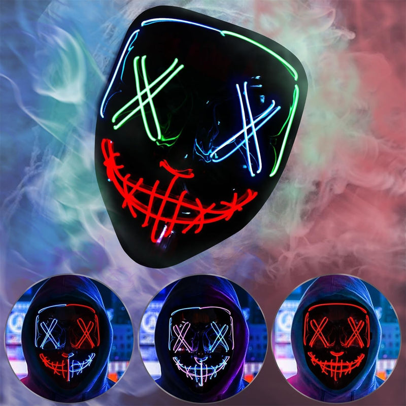 BOMLY Halloween Purge Mask Light up Scary Mask EL Wire LED Mask for Festival Party Gifts