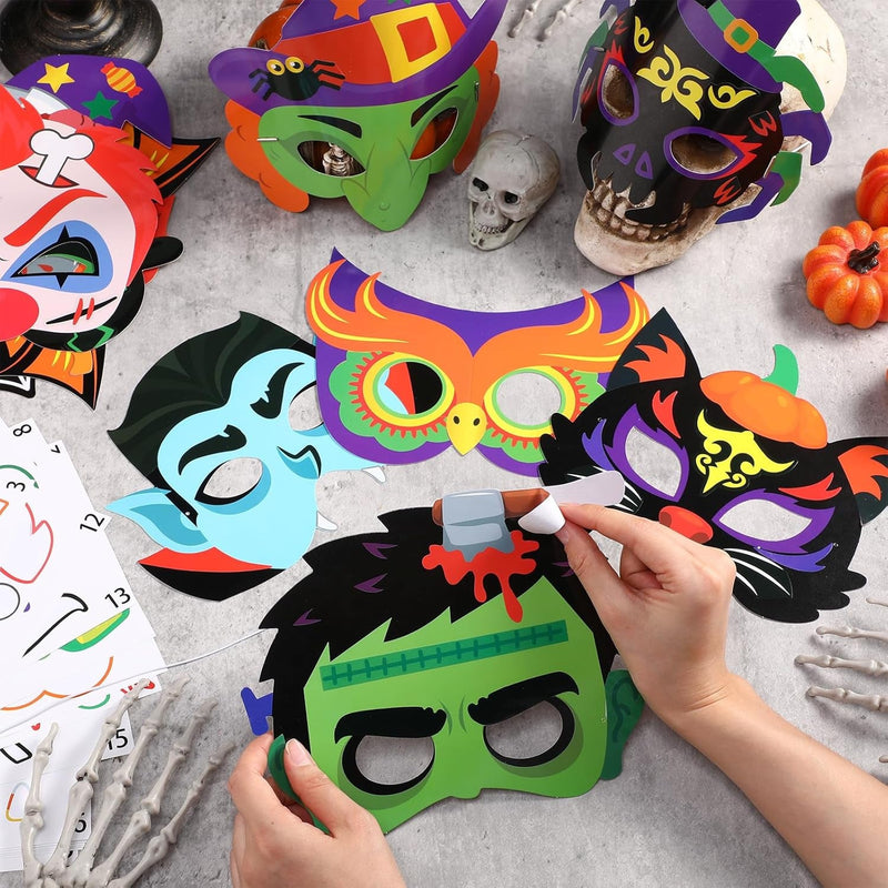 Blosssound 16 Pcs Halloween Mask for Kids Trick or Treat Mask Craft Make Your Own DIY Paper Mask Ghost Monster Face Masks Halloween Party Favor Art Project Family Classroom Activity