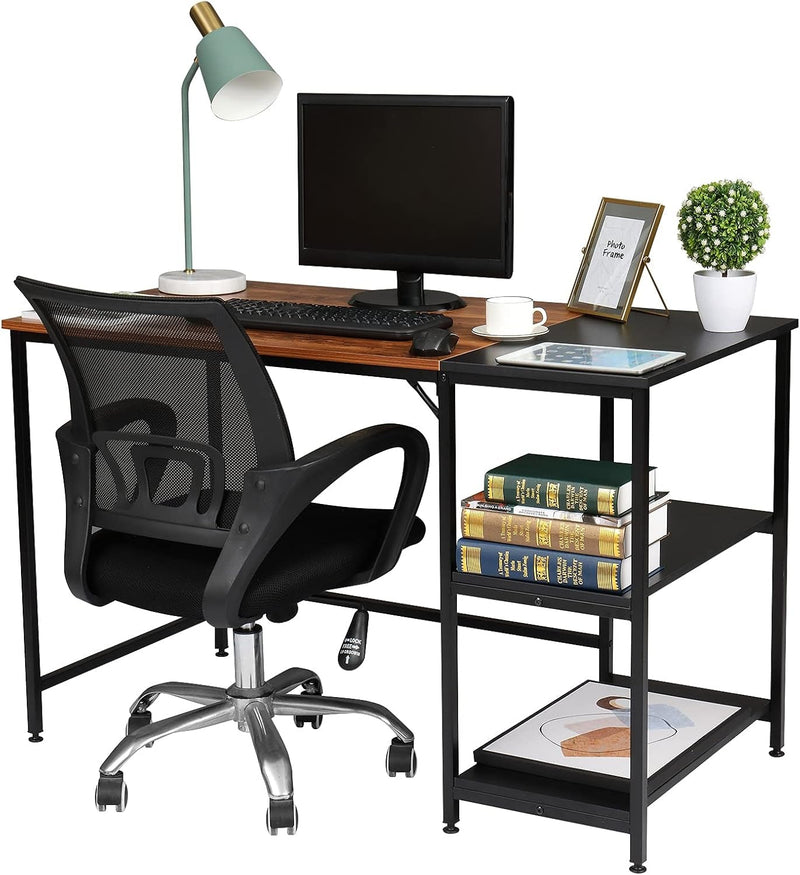 Computer Home Office Desk, 120Cm Desk for Small Spaces with Storage Shelf,Computer Desk with Bookshelf, Modern Simple Style Laptop Desk, Computer Desk with Shelves, Corner Desk Home Office Desk