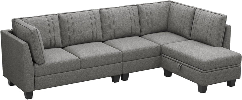 Belffin L Shaped Sofa Fabric Reversible Sectional Sofa with Storage Ottoman Convertible L-Shaped Couch Grey