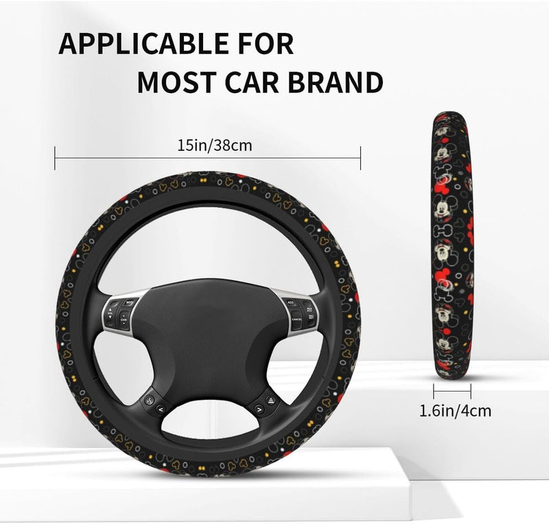 Cute Mouse Steering Wheel Cover Elasticity Car Accessories Cloth Soft Black 15 Inch Steering Wheel Covers Universal for Women Men