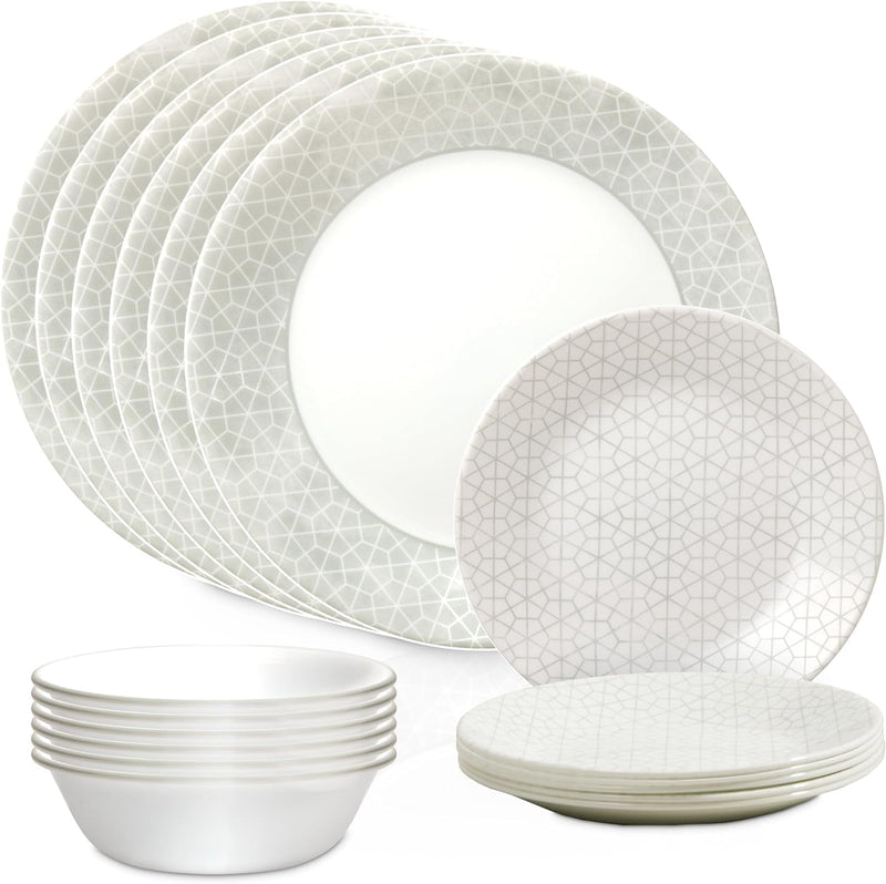 Corelle Vitrelle 18 Piece Glass Dinnerware Sets, Service for 6, Triple Layer Chip & Crack Resistant Glass Plate and Bowl Sets, Wildflower