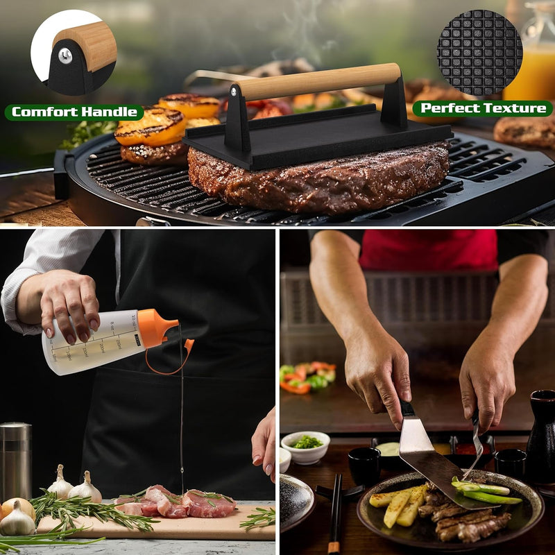 120 Pcs Blackstone Griddle Accessories Upgraded Griddle Accessories Kit - Perfect Flat Top Grill Accessories, Professional Rectangular Melting Dome with Iron Smash Burger Press for Barbecue.