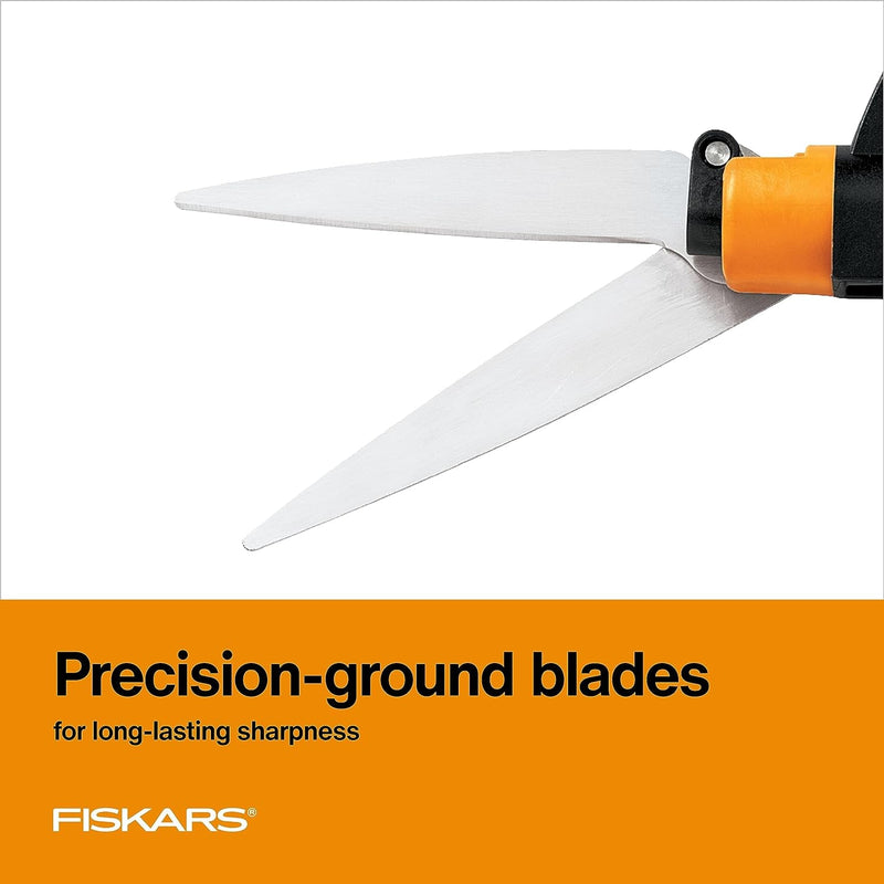 Fiskars Shear Ease Grass Shears - 5" Stainless Steel Blades - 360-Degree Swivel Blade Plant Cutting Scissors - Garden Shears and Grass Cutter, Black