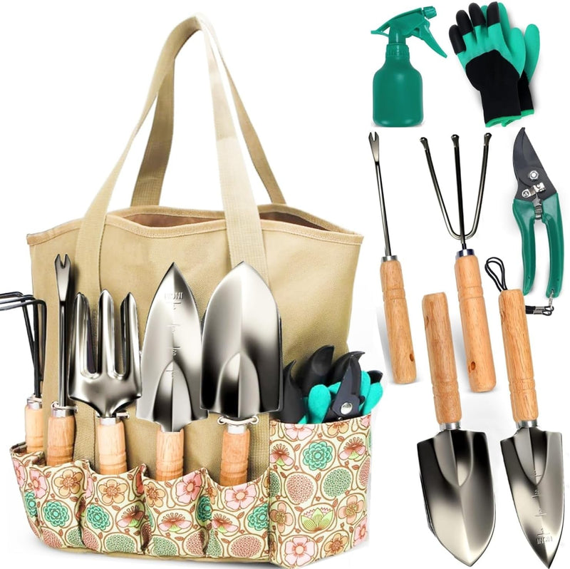 Gardening Tools for Women Stainless Steel Gardening Tools - Gardening Kit Garden Tools for Women Includes Shovel Trowel Fork Rake Gardening Gloves Perfect Gardening Gifts