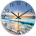 Beach Wall Clock Battery Operated 12 Inch - Glass Wall Clock Non Ticking - Analog Blue Wall Clock for Bedroom Living Room Kitchen Bathroom Office