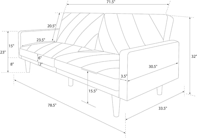 DHP Paxson Convertible Futon Couch Bed with Linen Upholstery and Wood Legs - Mustard