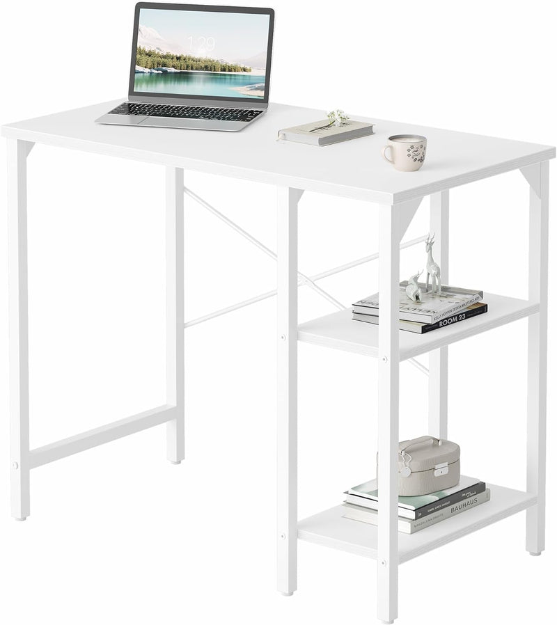 Cubicubi Computer Home Office Desk, 47 Inch Small Desk Study Writing Table with Storage Shelves, Modern Simple PC Desk with Splice Board, Black