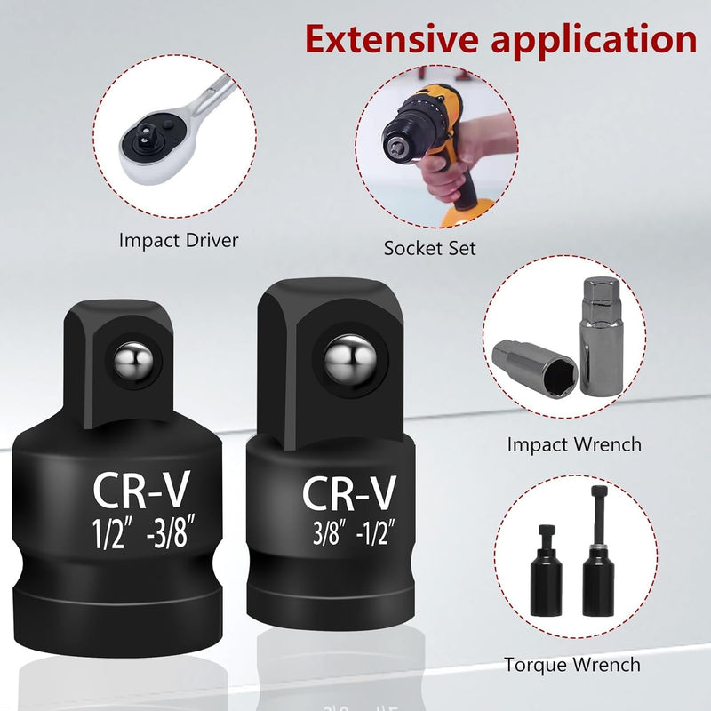 Giantree 2 Pcs Impact Socket Reducer and Adapter Set, 1/2"To 3/8" & 3/8"To 1/2" Impact Adapter Set, Steel Impact Adapter Set, Breaker Bar Wrench Conversion Kit Mechanic Tools