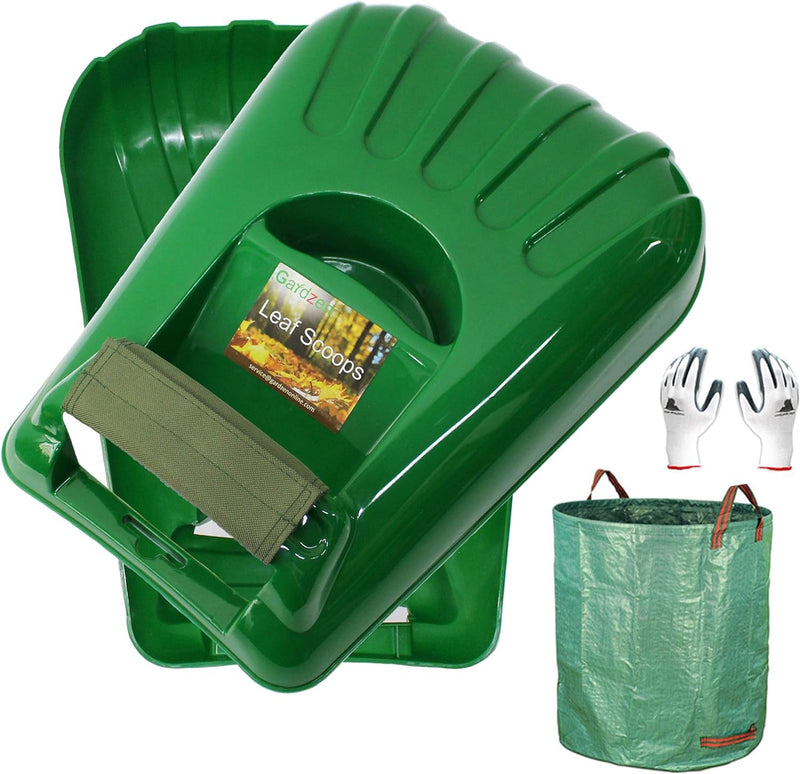 Gardzen Large Leaf Scoop & 12 Tines Gardening Leaf Rake Set, Comes with 72 Gallon Garden Bag