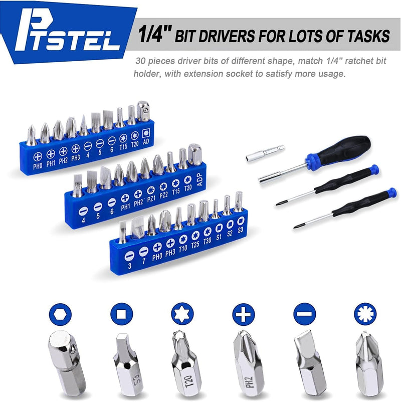 118Pcs Tool Set for Home，Ptstel Household Tool Kit Basic Tools Set for Men Beginners General Repair Tool Set with Blue Tool Box Storage for Home/Diy