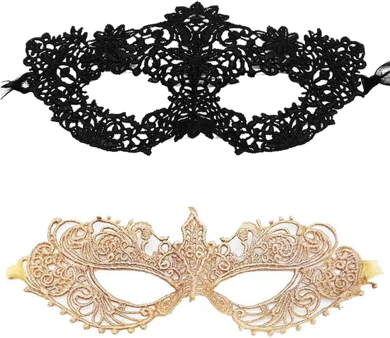 2 Pieces Masquerade Mask for Women Black Lace Mask for Masquerade Ball, Halloween Party