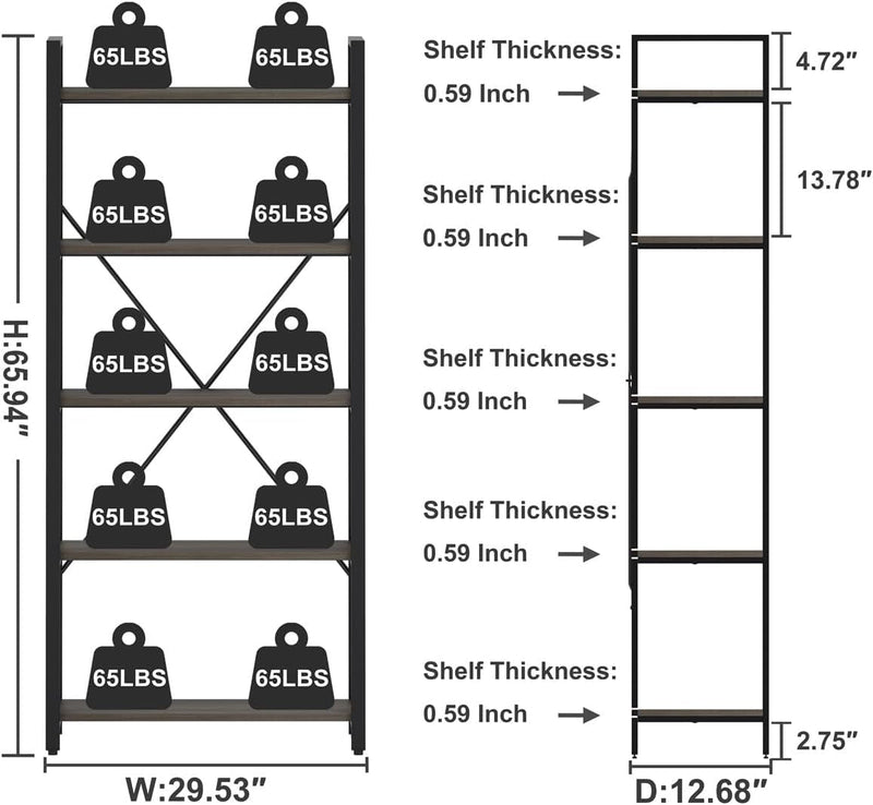 FATORRI L Shaped Computer Desk and 5 Tier Bookshelf for Home Office (Walnut Brown)