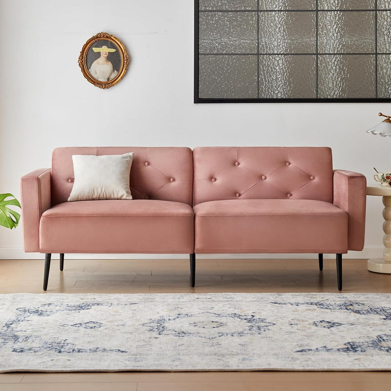 Cpintltr 74" Loveseat-Sofa, Samtcouch, umwandelbares Schlafsofa, Futon-Schlafsofa mit konischen Metallbeinen, gepolsterte Fouches-Sitzmöbel für Wohnzimmer, Apartment, Lounge