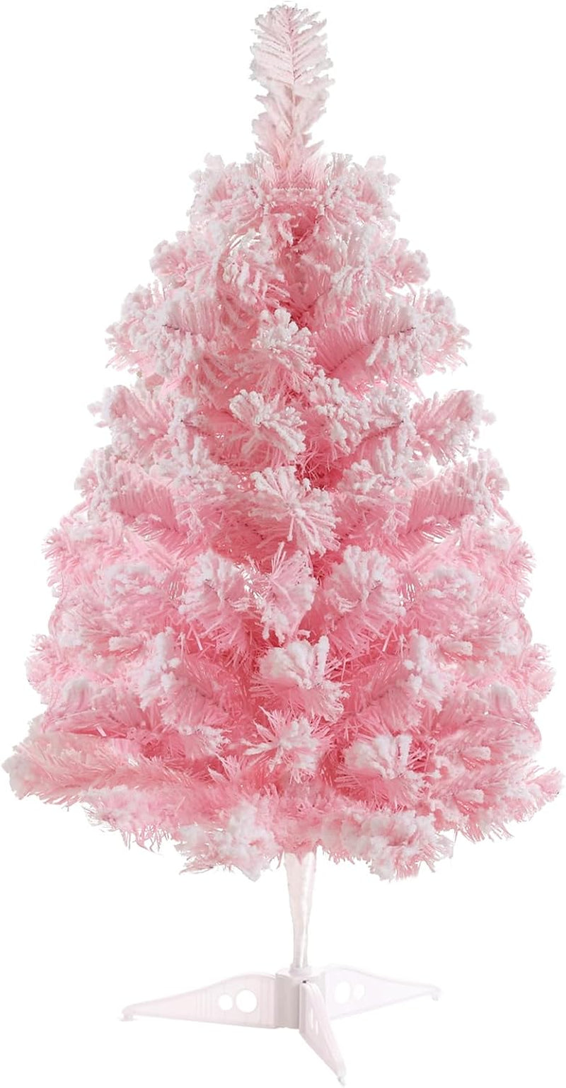 2FT Artificial Christmas Tree Pink Tabletop Christmas Tree with Plastic Stand Mini Xmas Pine Tree for Party Supplies Indoor Outdoor Holiday Home Decoration (Pink)