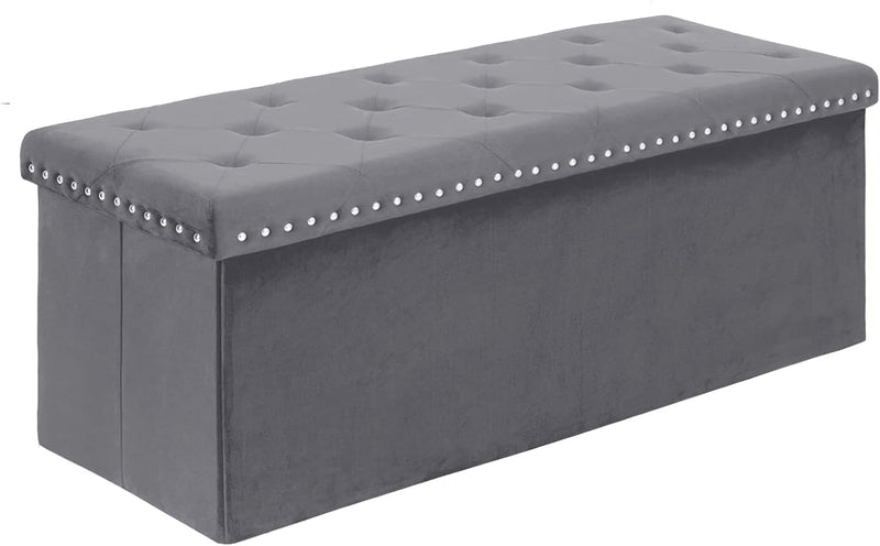 B FSOBEIIALEO Storage Ottoman Bench, Folding Tufted Ottomans with Storage, Extra Large 140L Toy Chest Storage Boxes Footrest Bench for Bedroom, Luxury Velvet Fabric 43 Inches Black