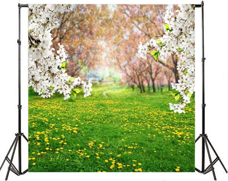 AOFOTO 10X10Ft Spring Scenic Backdrop Sweet Flowers Photography Background Meadow Floral Blossoms Garden Florets Grassland Park Trees Kid Baby Portrait Photo Shoot Studio Props Video Wallpaper Drape