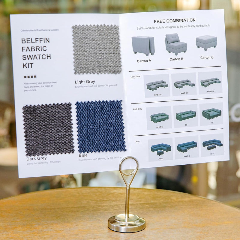 Belffin Polyester Weave Fabric Modular Sectional Sofa Swatch Kit Card,Dark Grey,Light Grey,Blue
