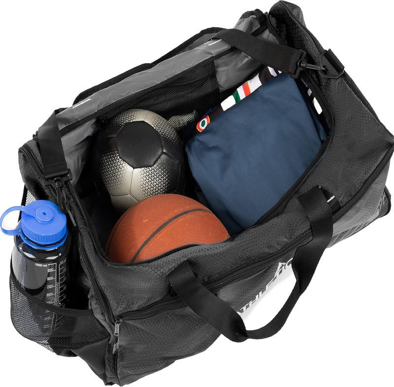 Athletico Sideline Soccer Duffle - Soccer Bag for Basketball, Volleyball & Football | Duffel Includes Separate Cleat Compartment (Black)