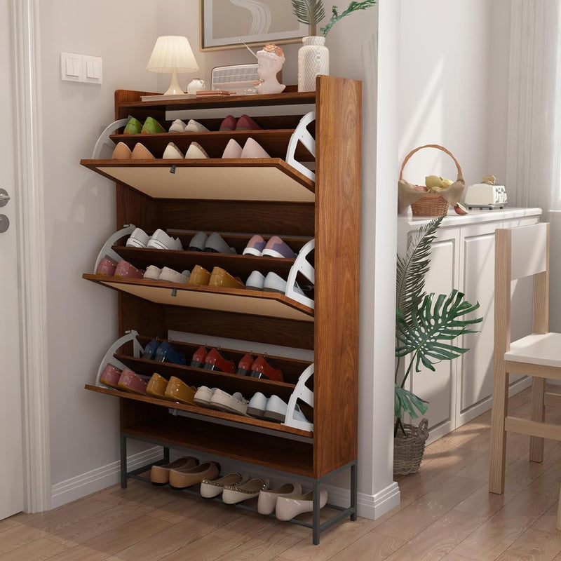 AVZEAR Freestanding Shoe Cabinet with 2 Flip Drawers - Modern Narrow Organizer for Hallway, Bedroom, and Entryway (Natural)