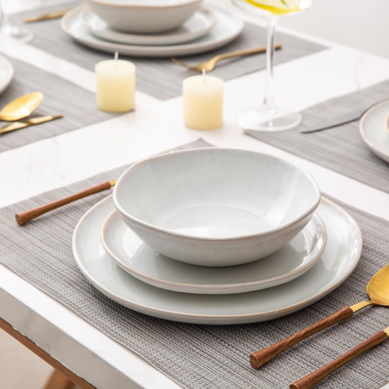 Amorarc Ceramic Dinnerware Sets,Handmade Reactive Glaze Plates and Bowls Set,Highly Chip and Crack Resistant | Dishwasher & Microwave Safe,Service for 4 (12Pc)