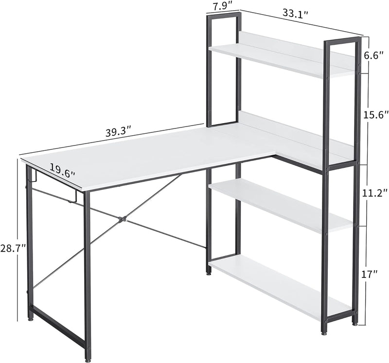 Cubicubi Computer Corner Desk with Storage Shelves, 47 Inch Small L Shaped Computer Desk, Home Office Writing Desk with 2 Hooks, Black