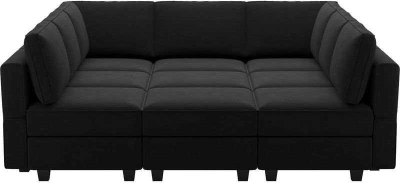 Belffin Modular Sectional Sofa with Ottomans Velvet Reversible Sleeper Chaise Bed Storage Seat Black